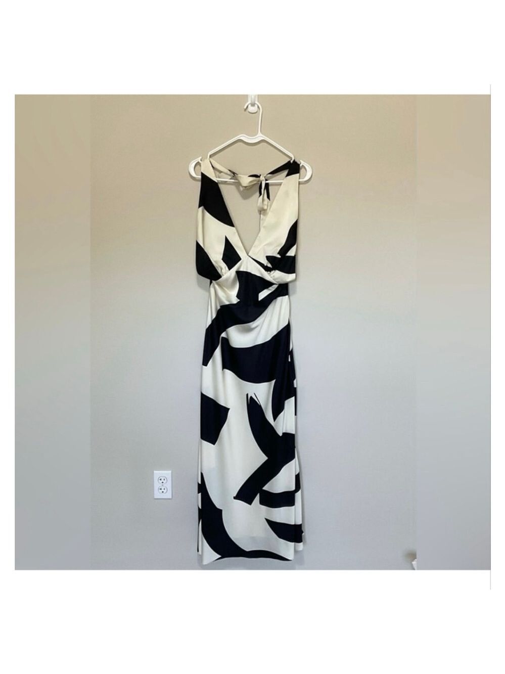 Anthropologie Bardot Citron Black Cream Abstract Halter Midi Dress - Picture 6 of 16